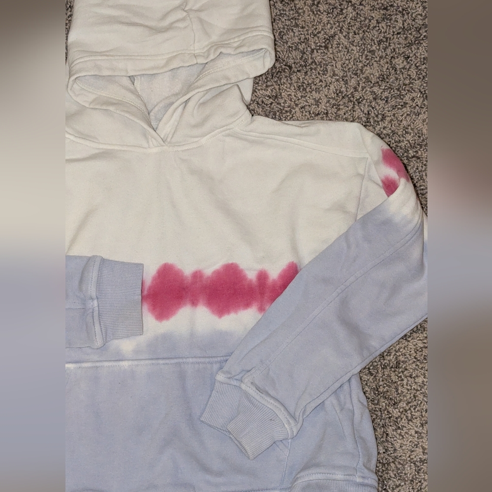 Little Girls White & Lavender Tie-Dye Hoodie with Pink Accent Pullover Hoodie - Picture 2 of 4